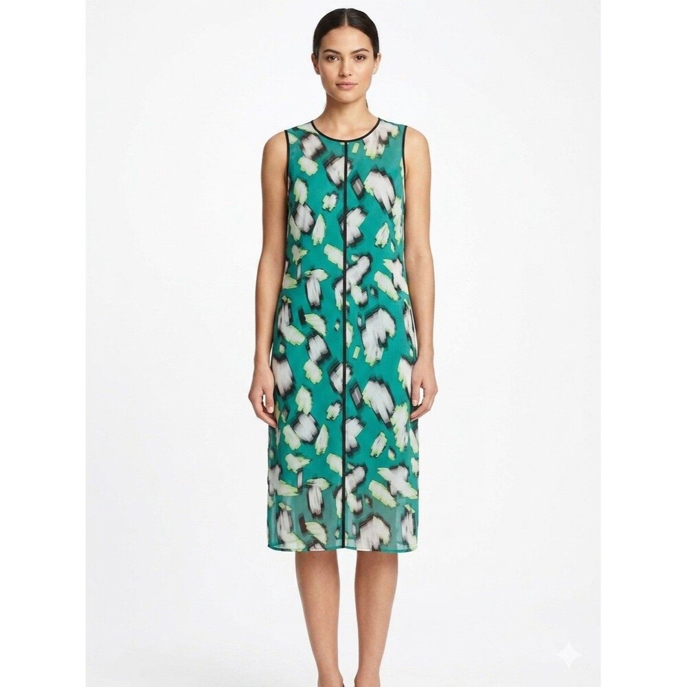 DKNY Shift Dress Womens XL Green Abstract Geometric Coporate Chic Officecore Mod